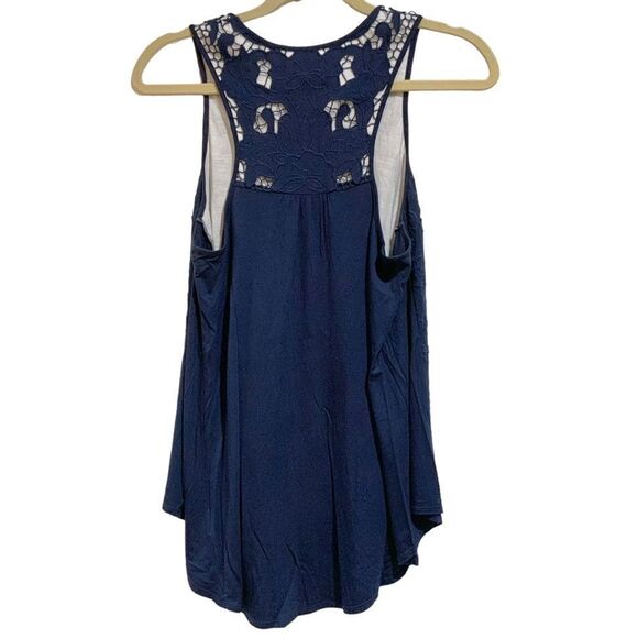 AKEMI + KIN Embroidered Crochet Lace Racerback Navy Blue Hi/Lo Tank Top Size S - Picture 5 of 12